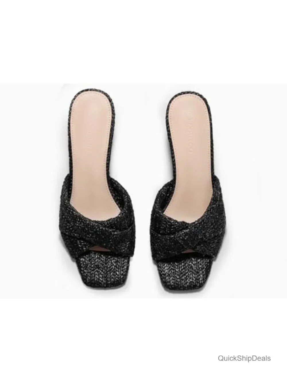 Wedge Sandals Espadrilles Square Open Toe Slip On High Heels Slides Summer